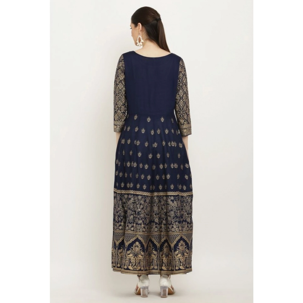 Women's Casual Rayon 3-4th Sleeves Anarkali Kurti (Blue) - Image 2