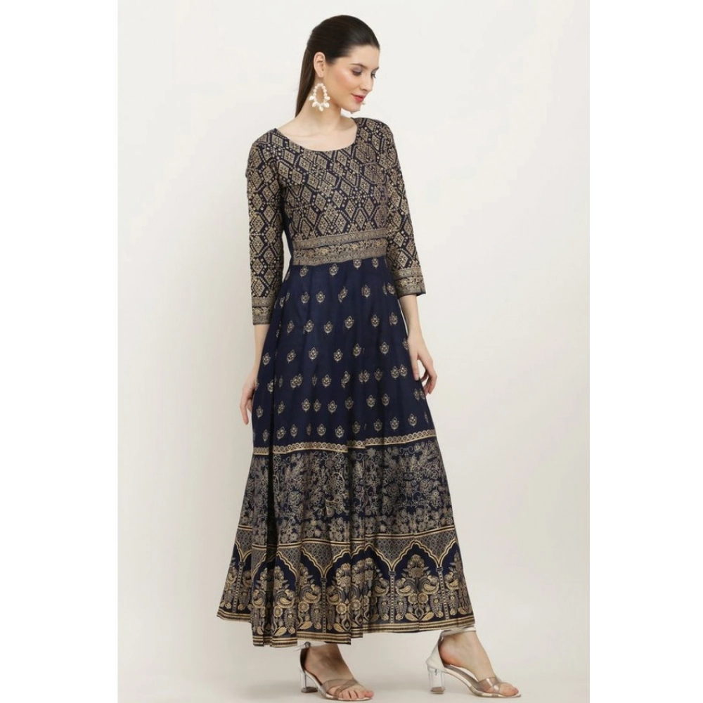 Women's Casual Rayon 3-4th Sleeves Anarkali Kurti (Blue) - Image 3