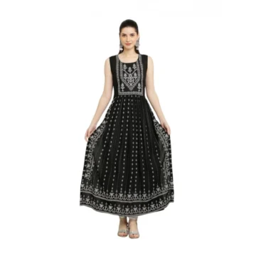 Women's Casual Rayon Sleeveless Kurti (Black)