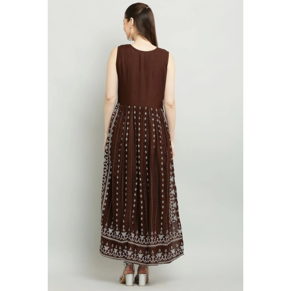 Women's Casual Rayon Sleeveless Kurti (Brown) - Image 2