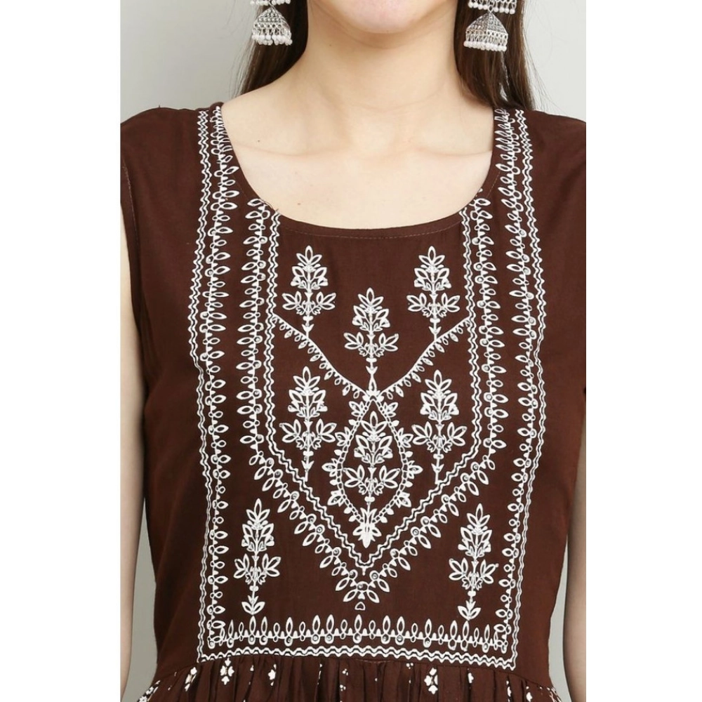 Women's Casual Rayon Sleeveless Kurti (Brown) - Image 3