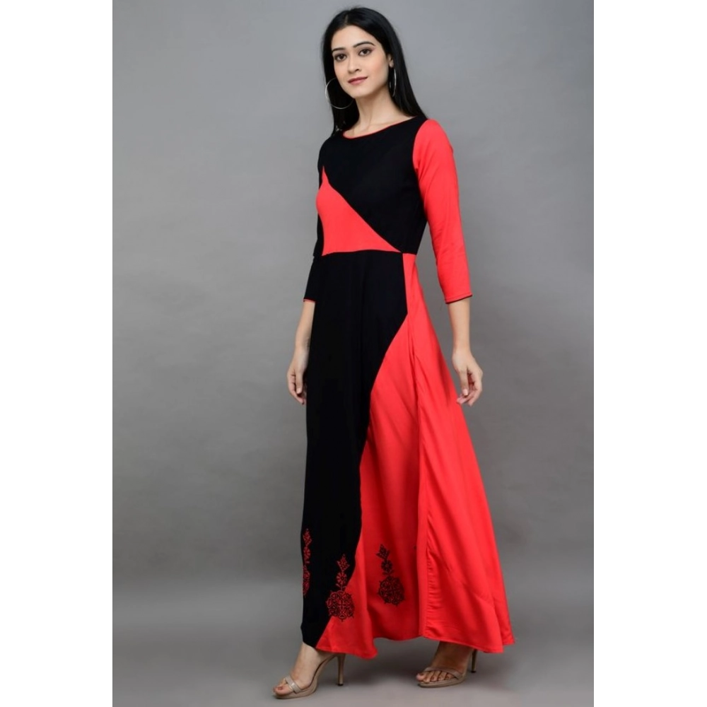 Women's Casual Rayon 3-4th Sleeves Maxi Dress (Pink) - Image 2