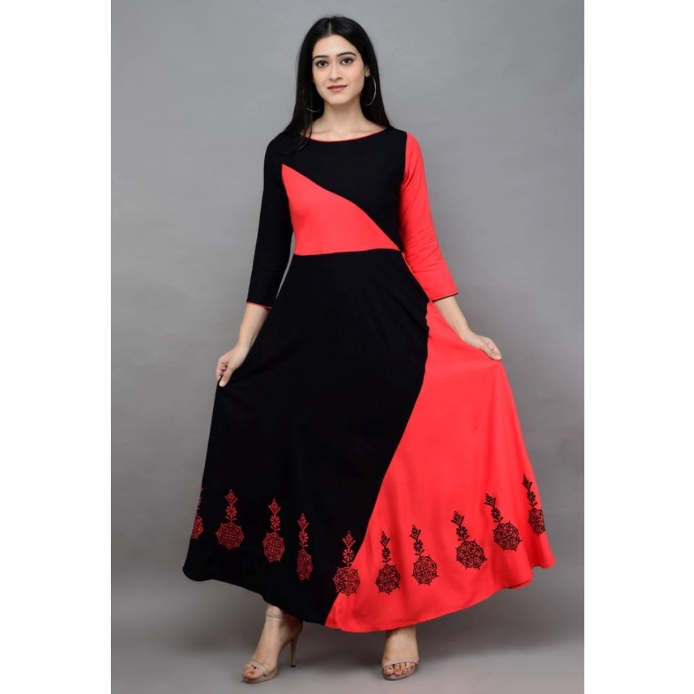 Women's Casual Rayon 3-4th Sleeves Maxi Dress (Pink) - Image 3