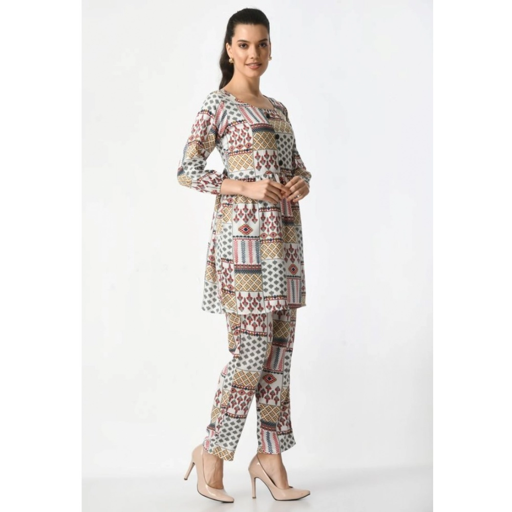 Women's Casual Crepe 3-4th Sleeves Cord Set (White) - Image 4