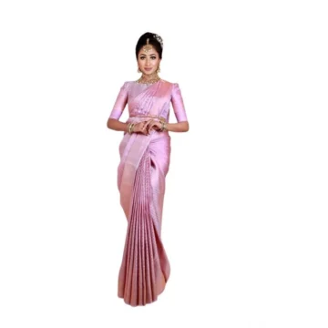 Women's Soft Lichi Silk Printed Saree With Unstitched Blouse 5.5Mtr (Pink)