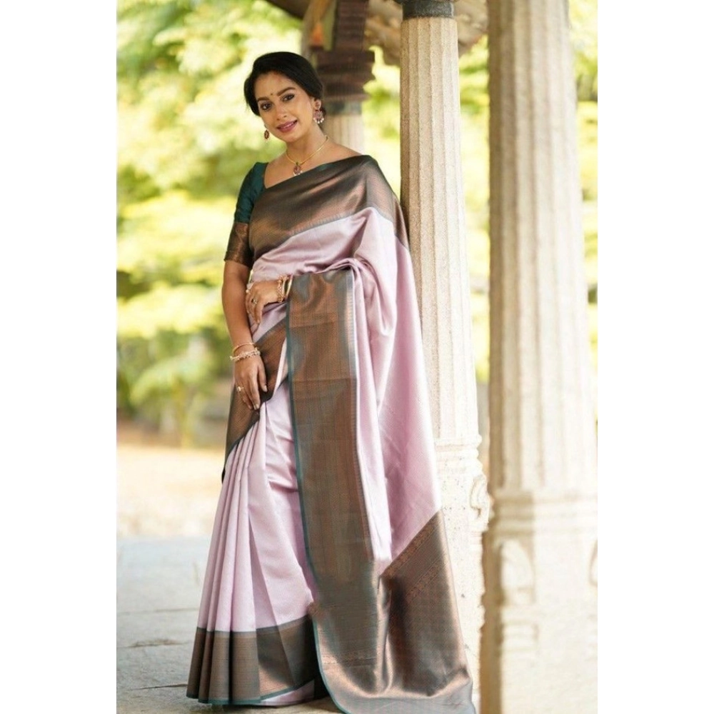 Women's Soft Lichi Silk Printed Saree With Unstitched Blouse 5.5Mtr (Light-Pink) - Image 2