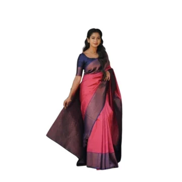 Women's Soft Lichi Silk Printed Saree With Unstitched Blouse 5.5Mtr (Red)