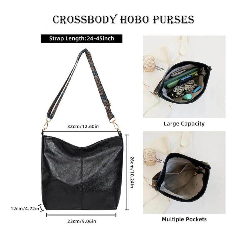 Women's PU Leather Zipper Handbag (Black) - Image 3