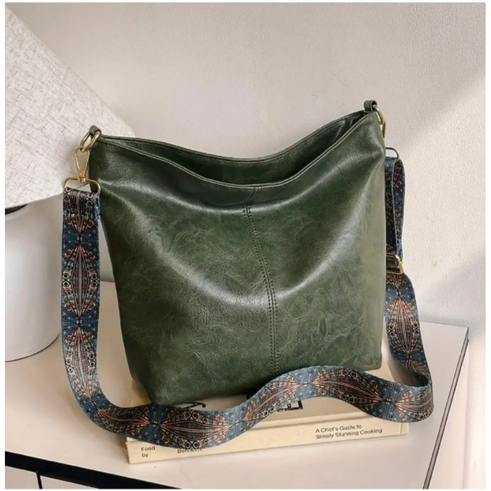 Women's PU Leather Zipper Handbag (Green) - Image 4