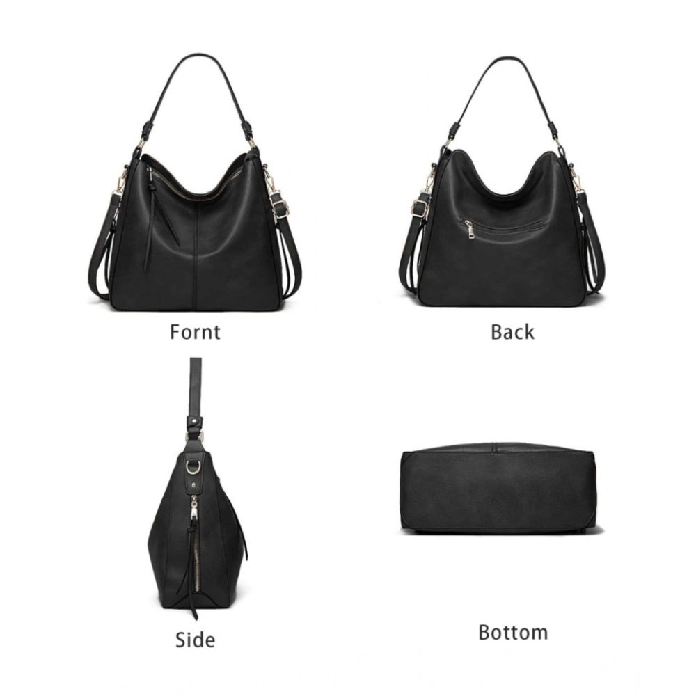 Women's PU Leather Zipper Handbag (Black) - Image 3