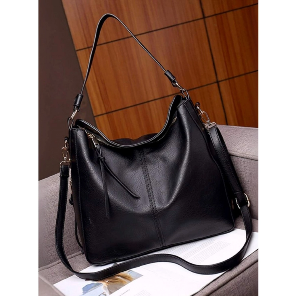 Women's PU Leather Zipper Handbag (Black) - Image 4