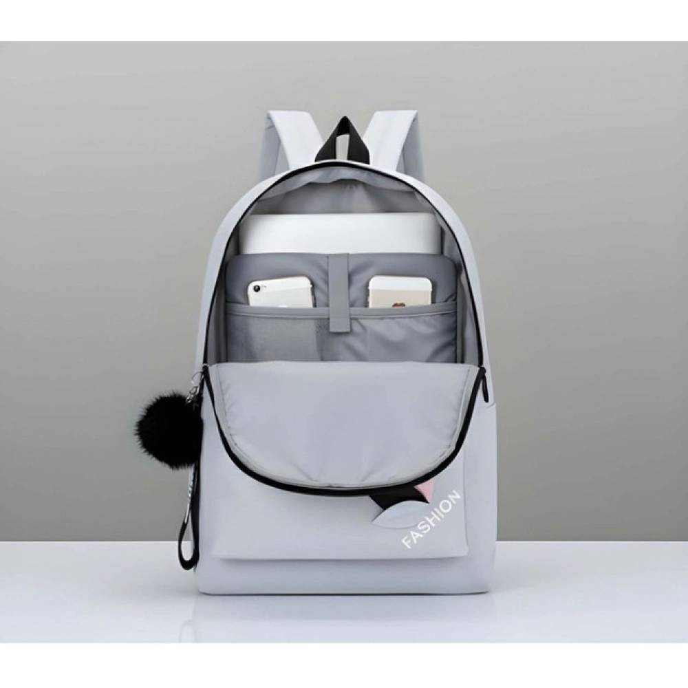 Unisex PU Leather Solid Medium Zipper Backpack (Grey) - Image 4