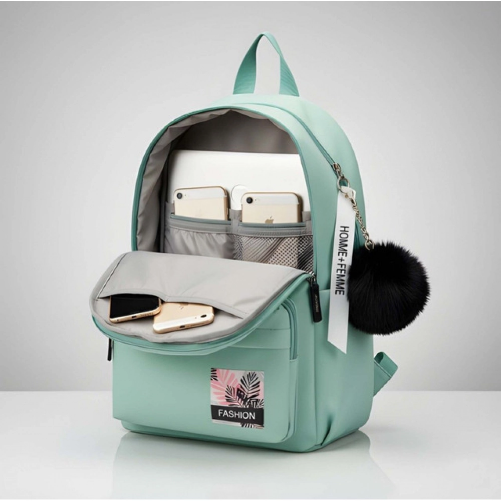 Unisex PU Leather Solid Medium Zipper Backpack (Green) - Image 4
