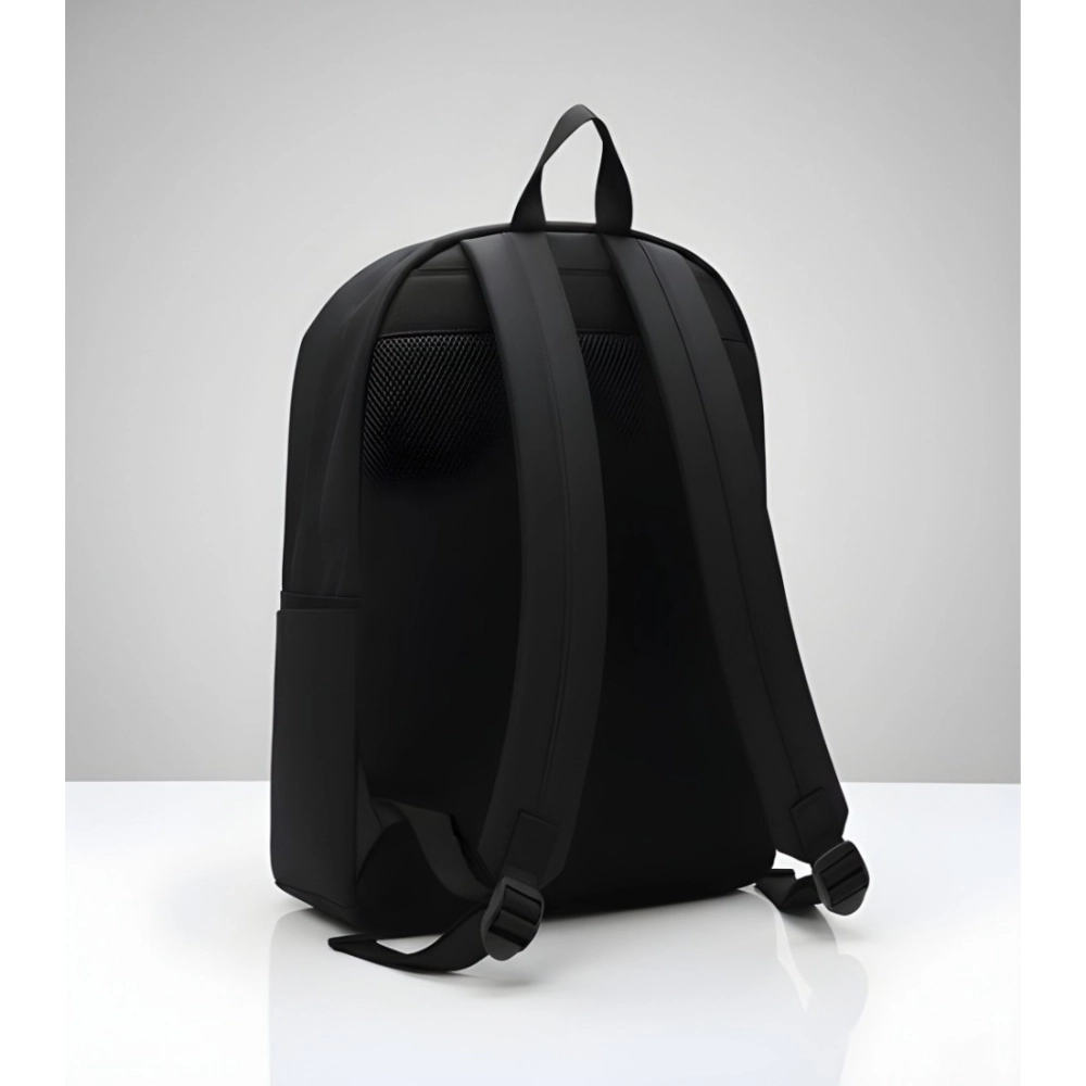 Unisex PU Leather Solid Medium Zipper Backpack (Black) - Image 2