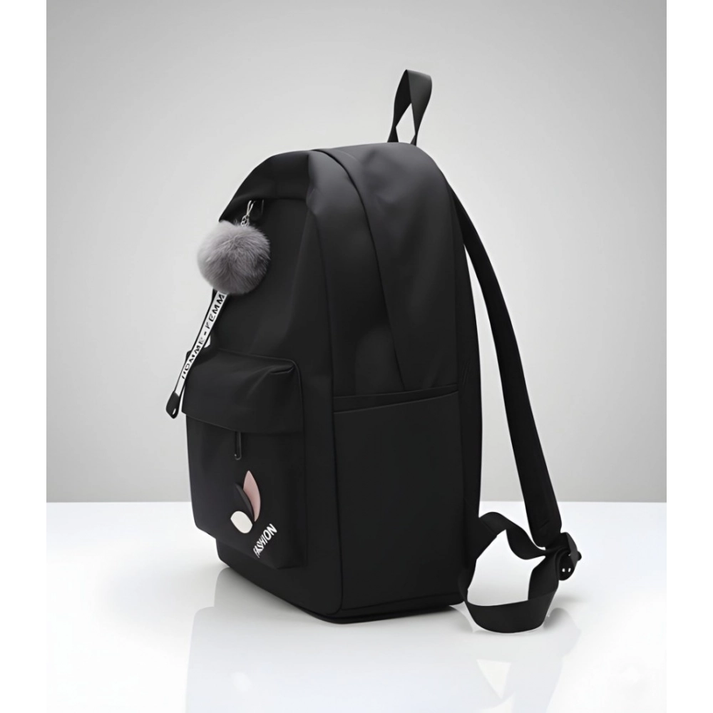 Unisex PU Leather Solid Medium Zipper Backpack (Black) - Image 3