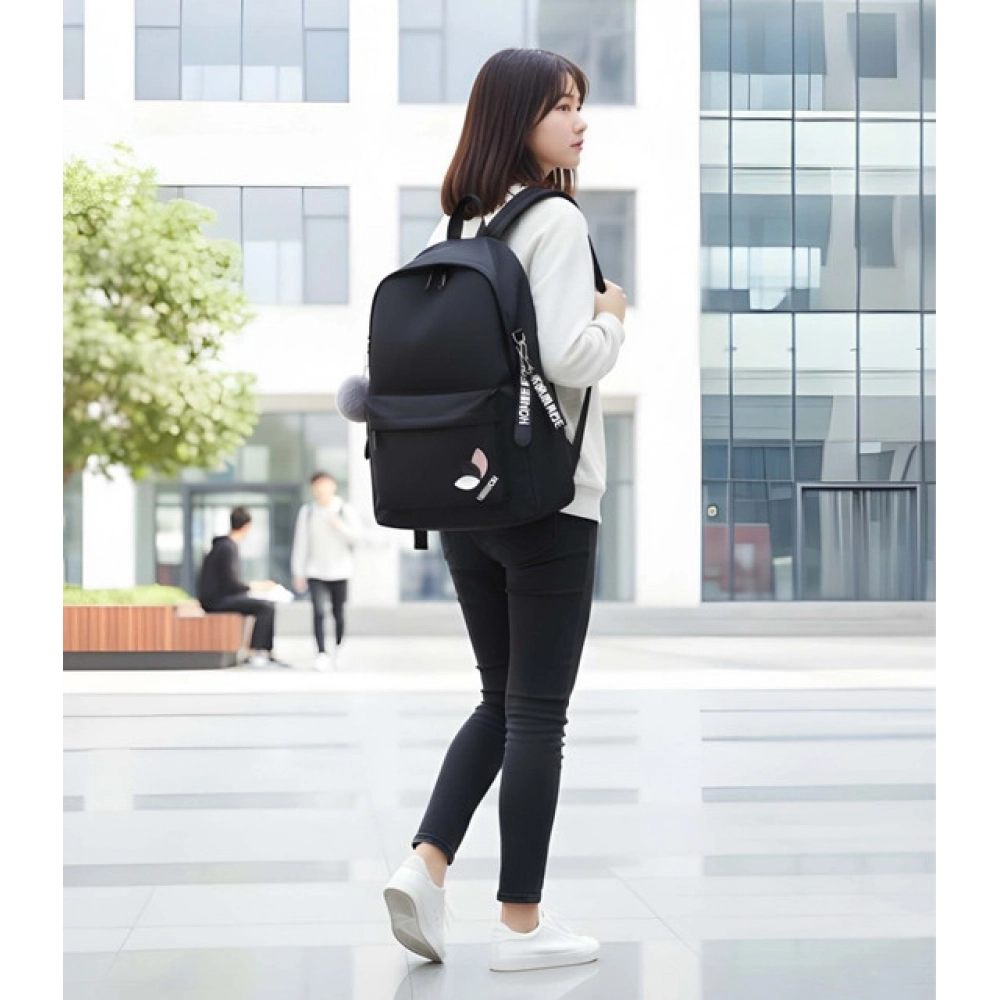 Unisex PU Leather Solid Medium Zipper Backpack (Black) - Image 5