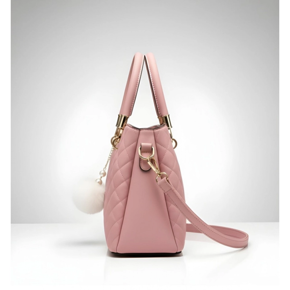 Women's PU Leather Solid Shoulder Zipper Handbag (Pink) - Image 3
