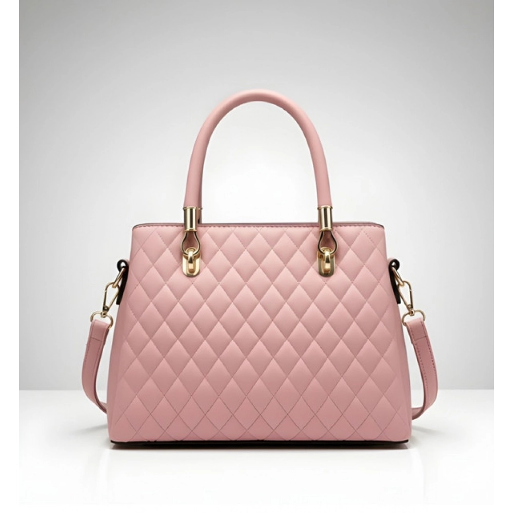 Women's PU Leather Solid Shoulder Zipper Handbag (Pink) - Image 4