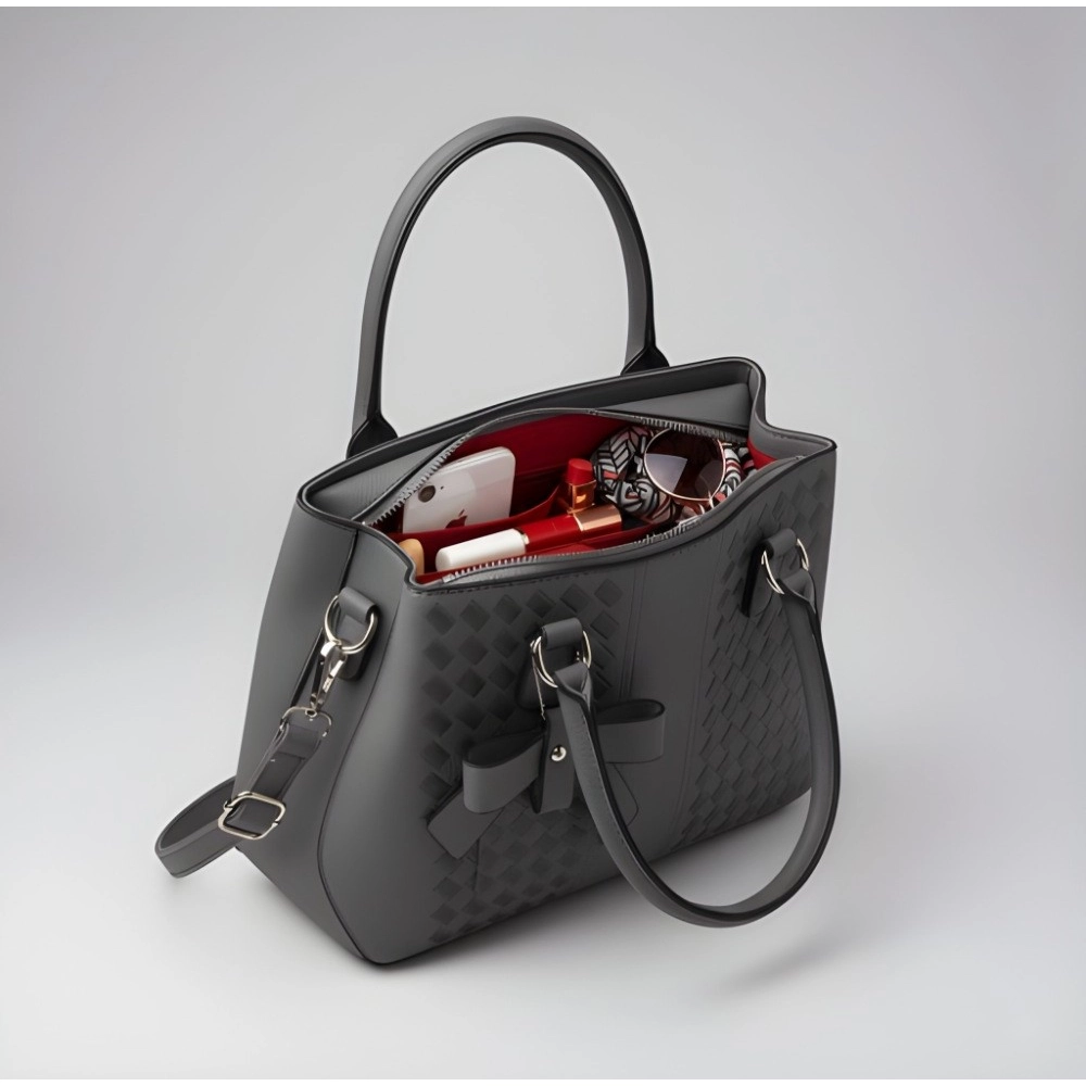 Women's PU Leather Solid Shoulder Zipper Handbag (Grey) - Image 2