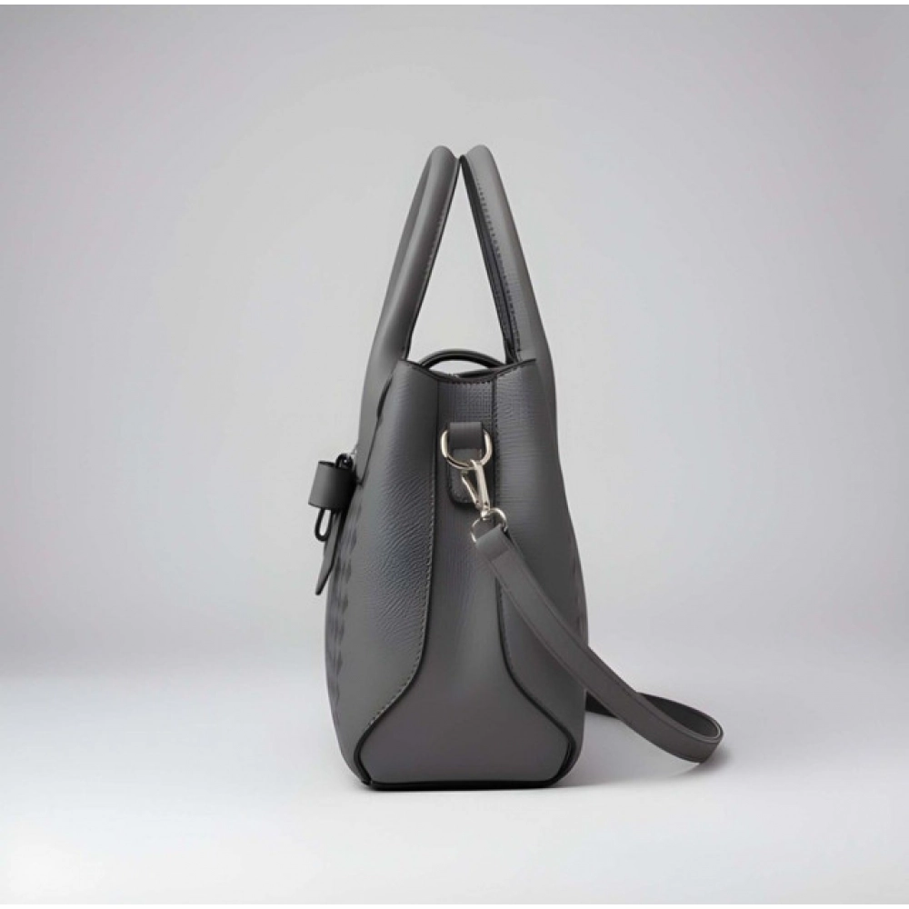 Women's PU Leather Solid Shoulder Zipper Handbag (Grey) - Image 4