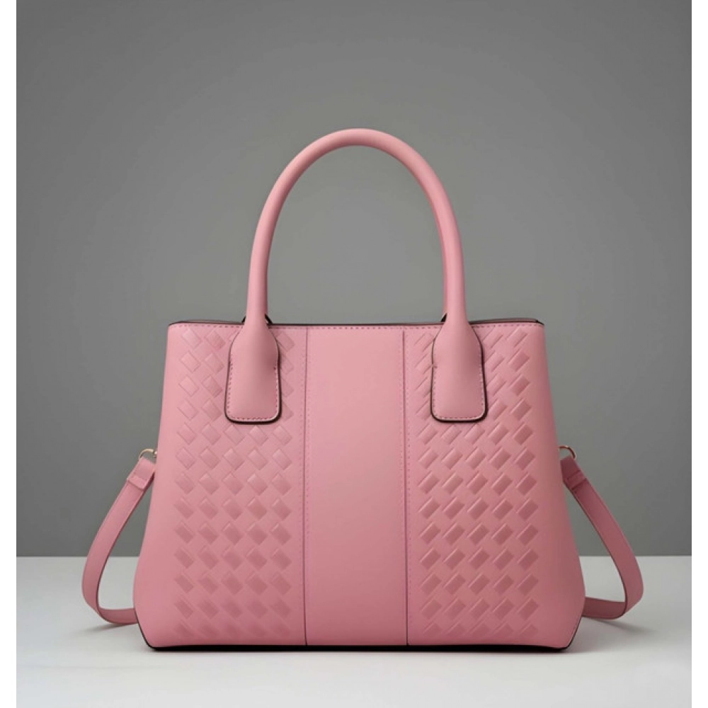 Women's PU Leather Solid Shoulder Zipper Handbag (Pink) - Image 2