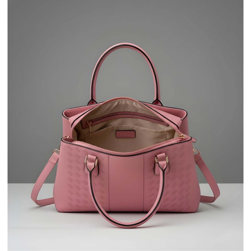 Women's PU Leather Solid Shoulder Zipper Handbag (Pink) - Image 4
