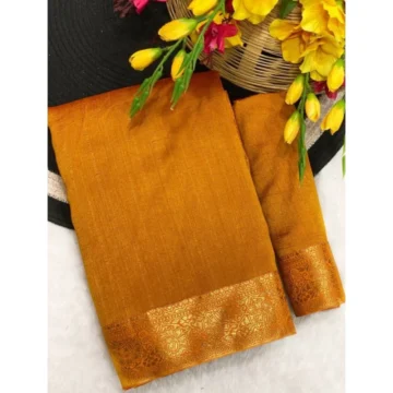 Women's Vichitra Silk Printed Saree With Unstitched Blouse 5.5Mtr (Mustard)