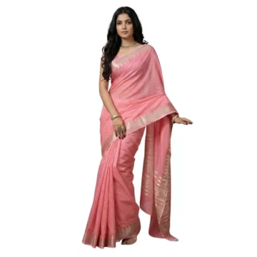 Women's Cotton Printed Saree With Unstitched Blouse 5.5Mtr (Coral Pink)
