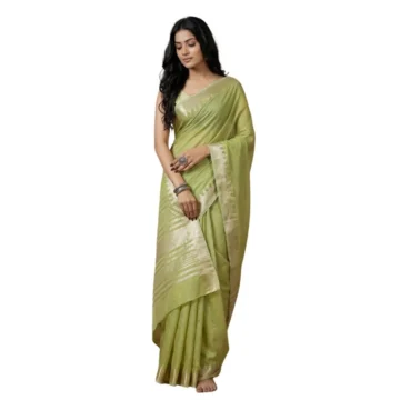 Women's Cotton Printed Saree With Unstitched Blouse 5.5Mtr (Light Green)