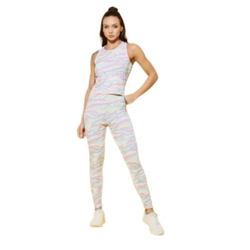Women's Polyester Lycra Printed Sleeveless Active Wear (Multicolor)
