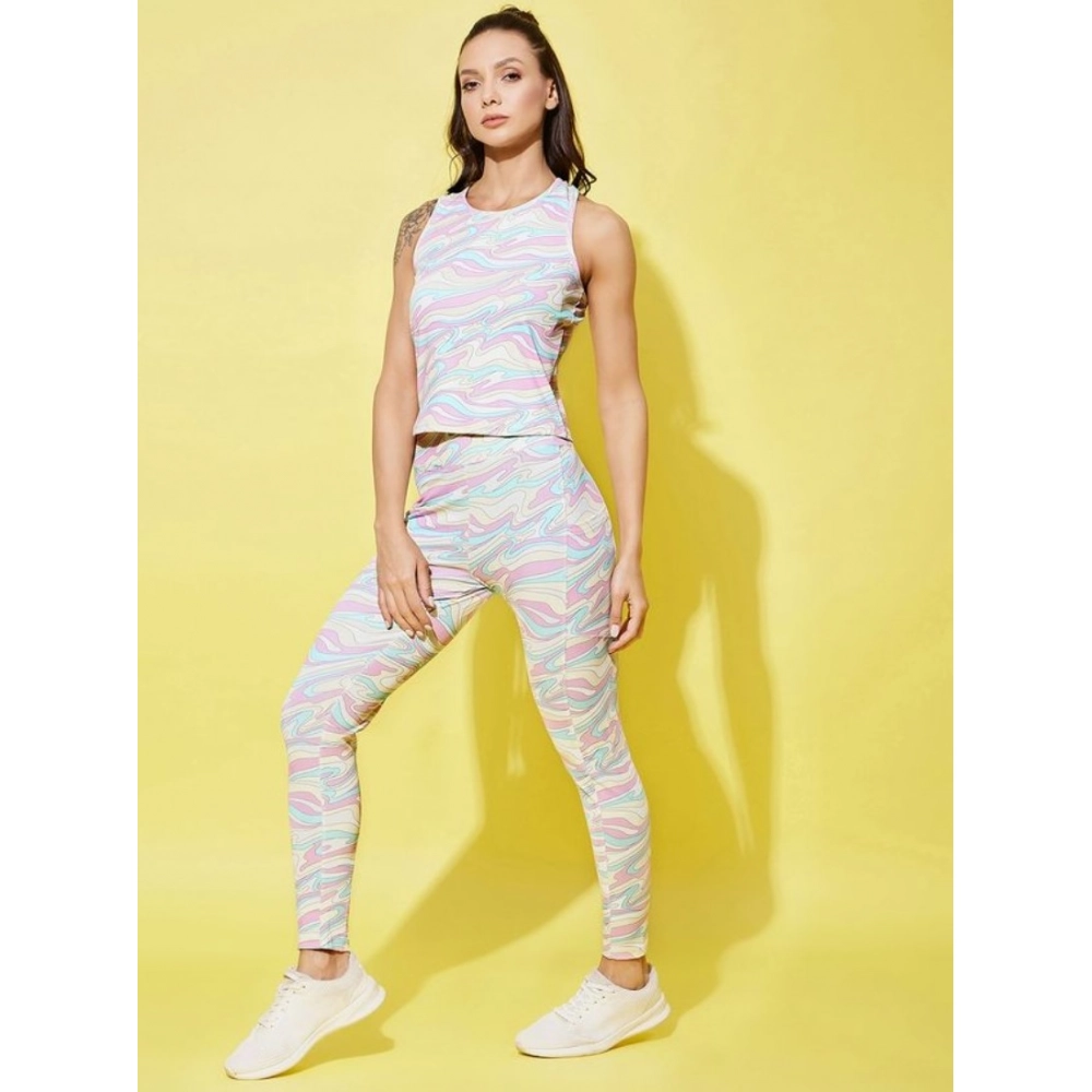 Women's Polyester Lycra Printed Sleeveless Active Wear (Multicolor) - Image 2