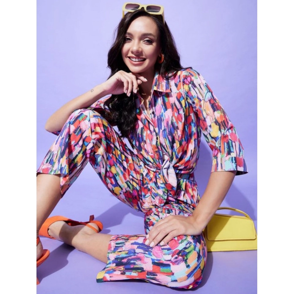 Women's Polyester Floral 3-4th Sleeve Co-Ord Set (Multicolor) - Image 4