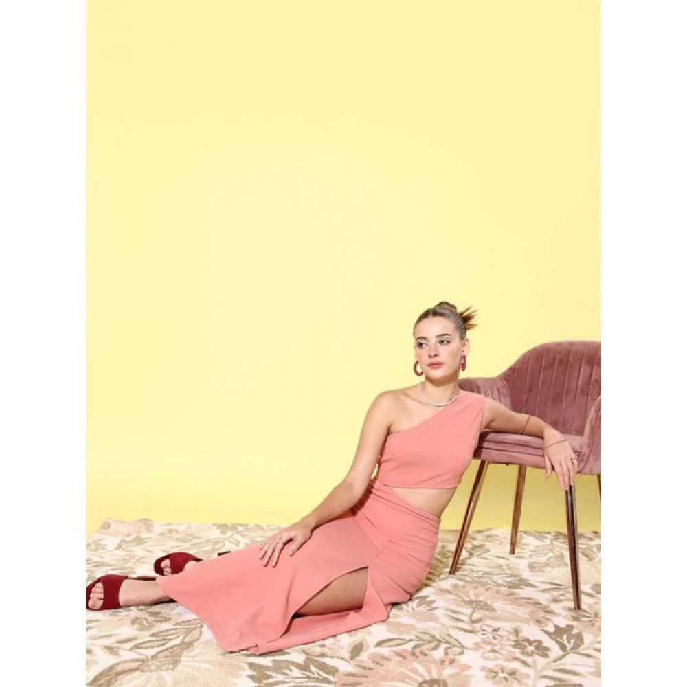 Women's Polyester Lycra Solid Sleeveless Dress (Pink) - Image 2