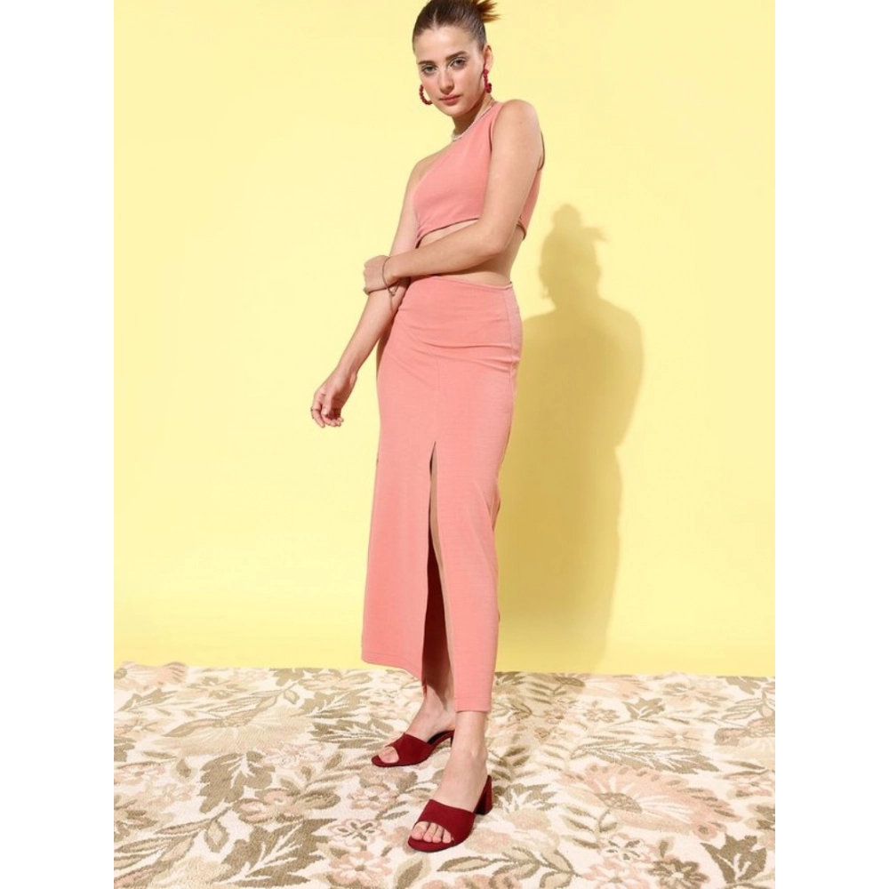 Women's Polyester Lycra Solid Sleeveless Dress (Pink) - Image 3