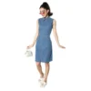 PID 65362 Women s Denim Solid Sleeveless Dress Blue 1 1000x1000 1 Women's Denim Solid Sleeveless Dress (Blue)