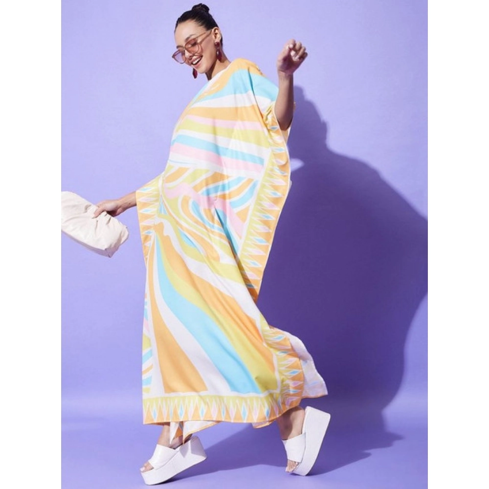 Women's Satin Colour Blocking Kaftan Dress (Multicolor) - Image 2