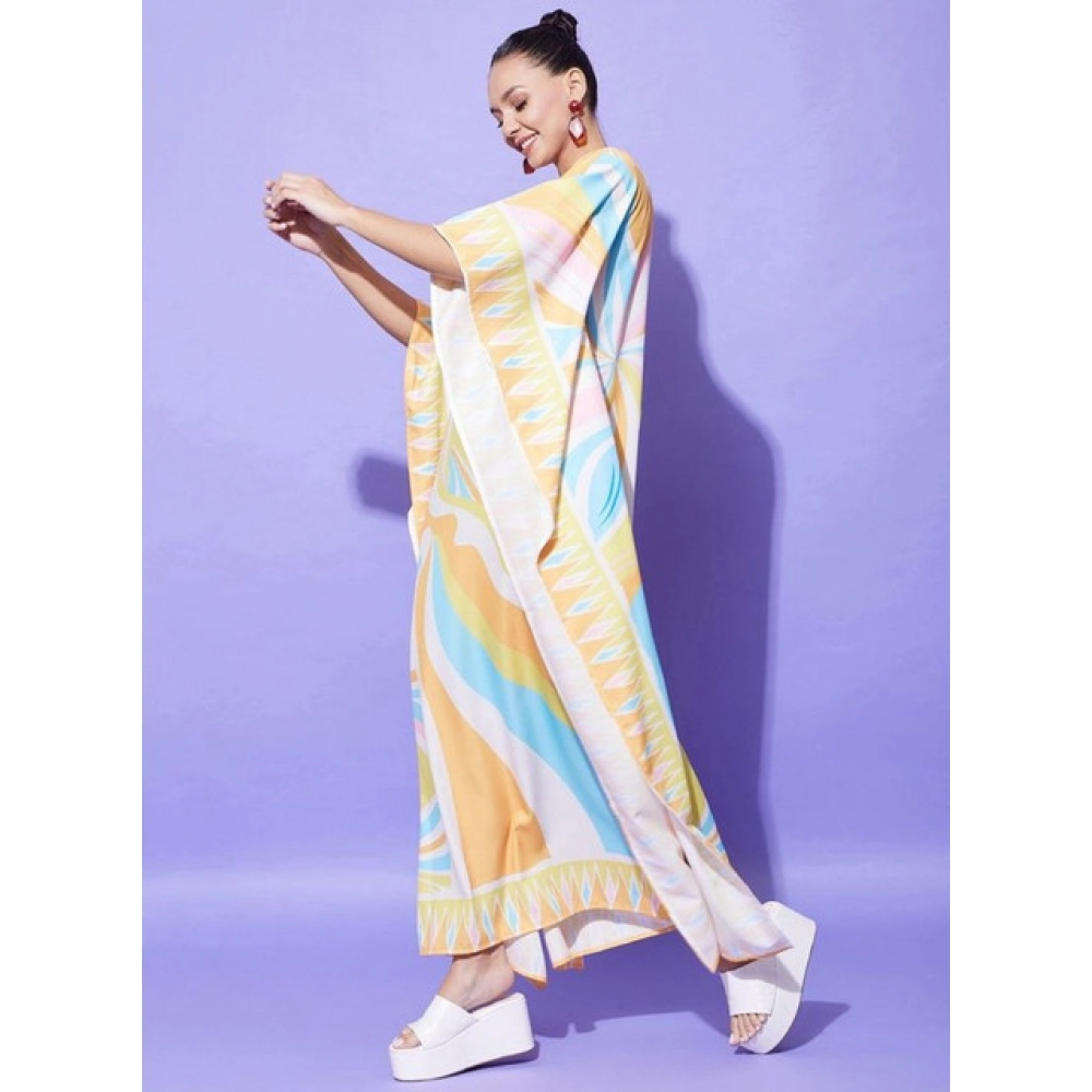 Women's Satin Colour Blocking Kaftan Dress (Multicolor) - Image 3