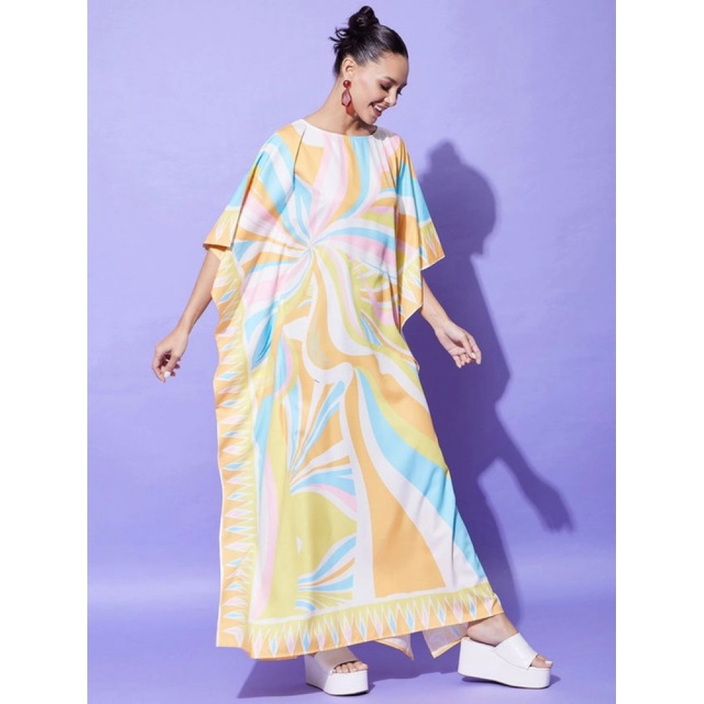Women's Satin Colour Blocking Kaftan Dress (Multicolor) - Image 4