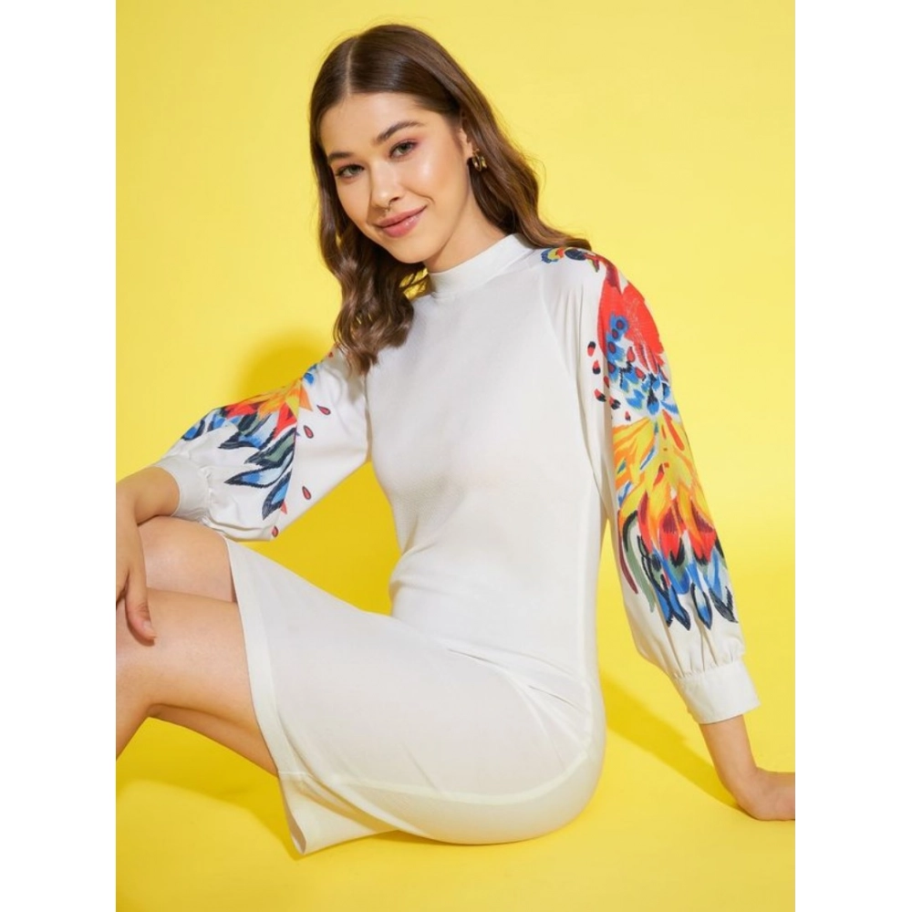 Women's Polyester Lycra Printed Long Sleeve Dress (Multicolor) - Image 2