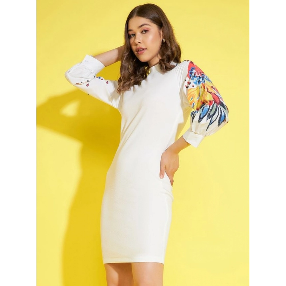 Women's Polyester Lycra Printed Long Sleeve Dress (Multicolor) - Image 3