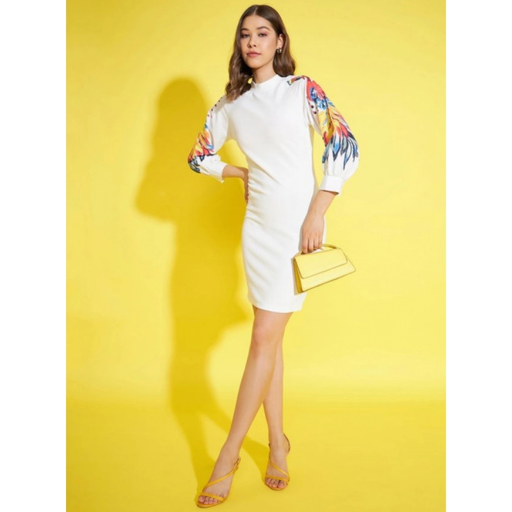 Women's Polyester Lycra Printed Long Sleeve Dress (Multicolor) - Image 4