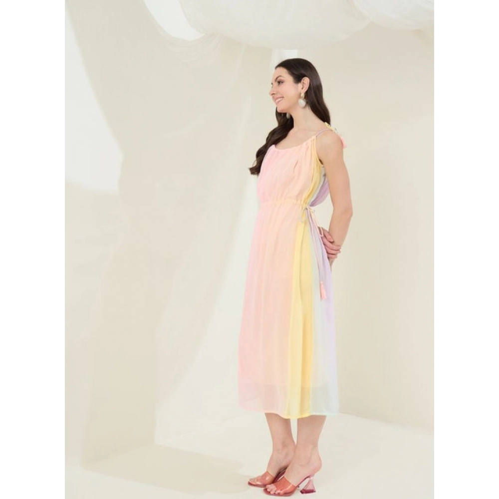 Women's Georgette Ombre Sleeveless Dress (Peach) - Image 3