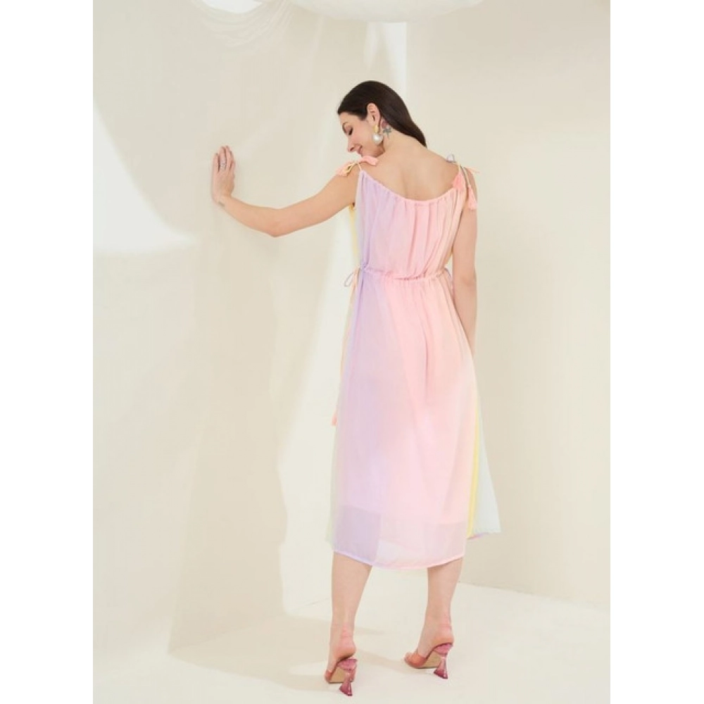 Women's Georgette Ombre Sleeveless Dress (Peach) - Image 4