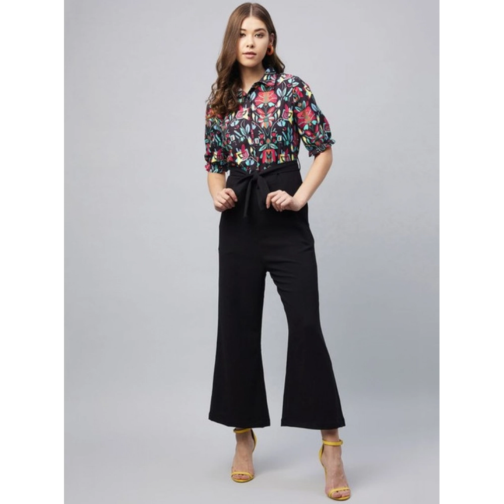Women's Polyester Floral Short Sleeve Jumpsuit (Multicolor) - Image 2
