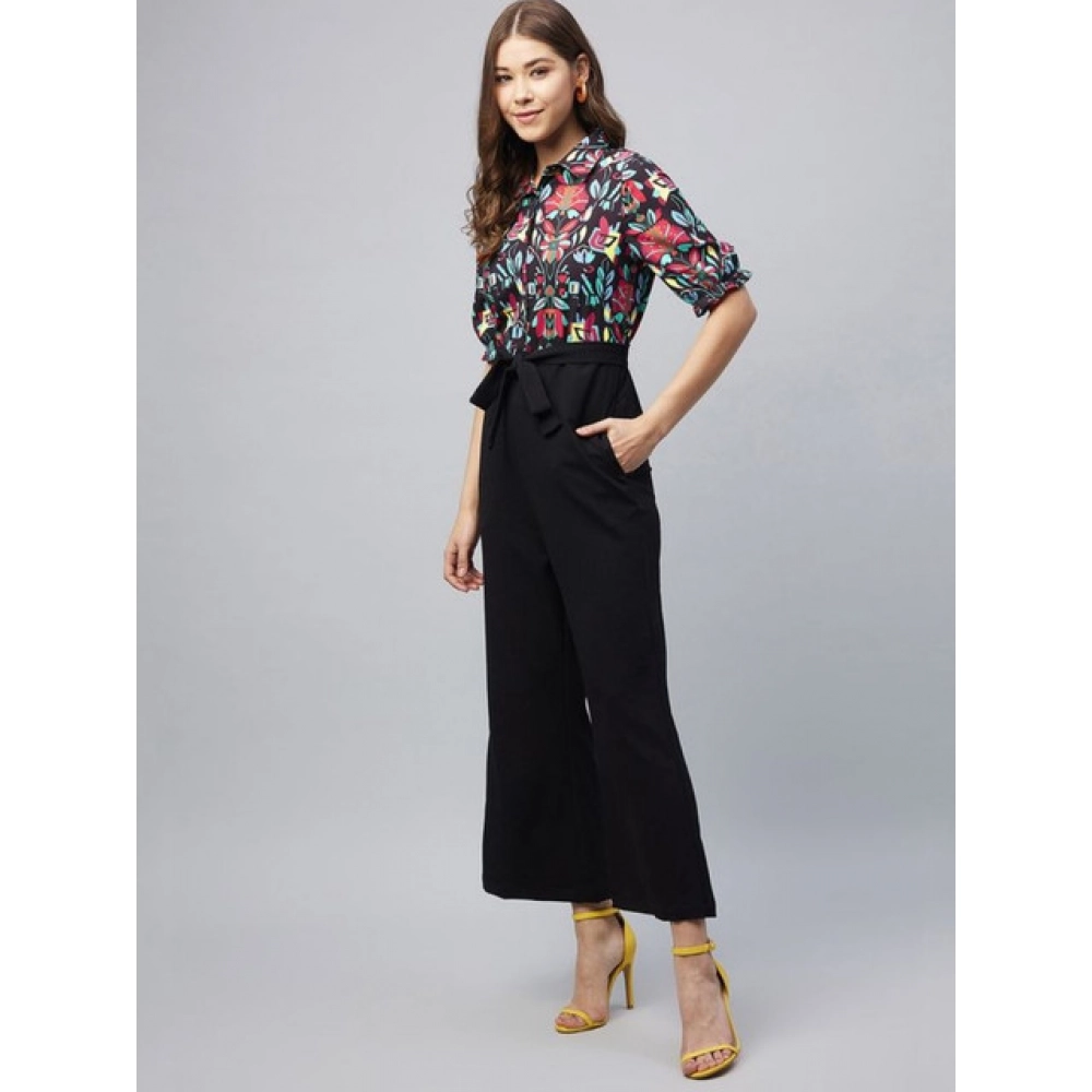 Women's Polyester Floral Short Sleeve Jumpsuit (Multicolor) - Image 3
