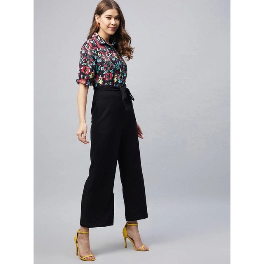 Women's Polyester Floral Short Sleeve Jumpsuit (Multicolor) - Image 4