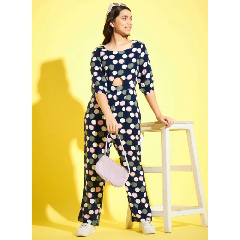 Girl's Cotton Polka 3-4th Sleeve Jumpsuit (Multicolor) - Image 2