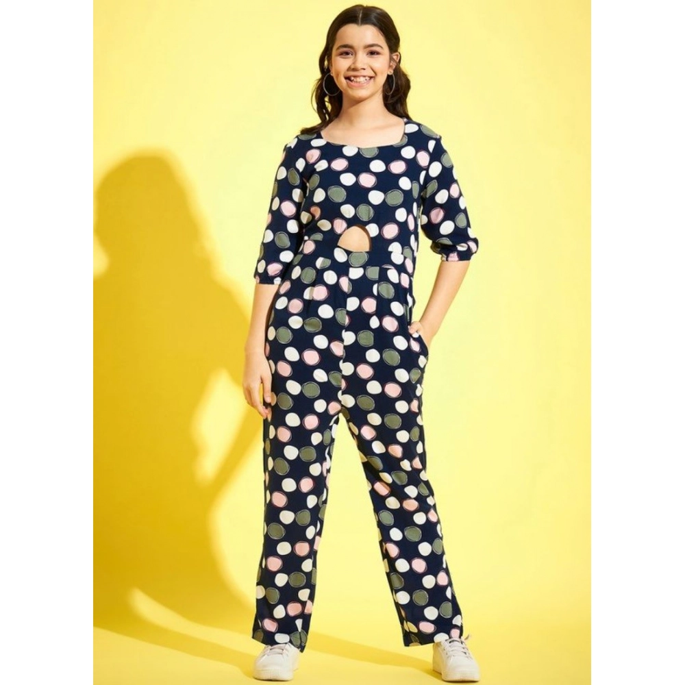 Girl's Cotton Polka 3-4th Sleeve Jumpsuit (Multicolor) - Image 3