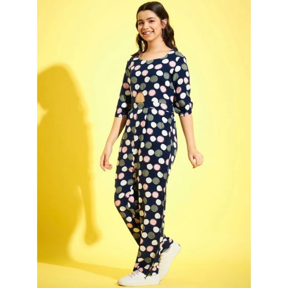Girl's Cotton Polka 3-4th Sleeve Jumpsuit (Multicolor) - Image 4