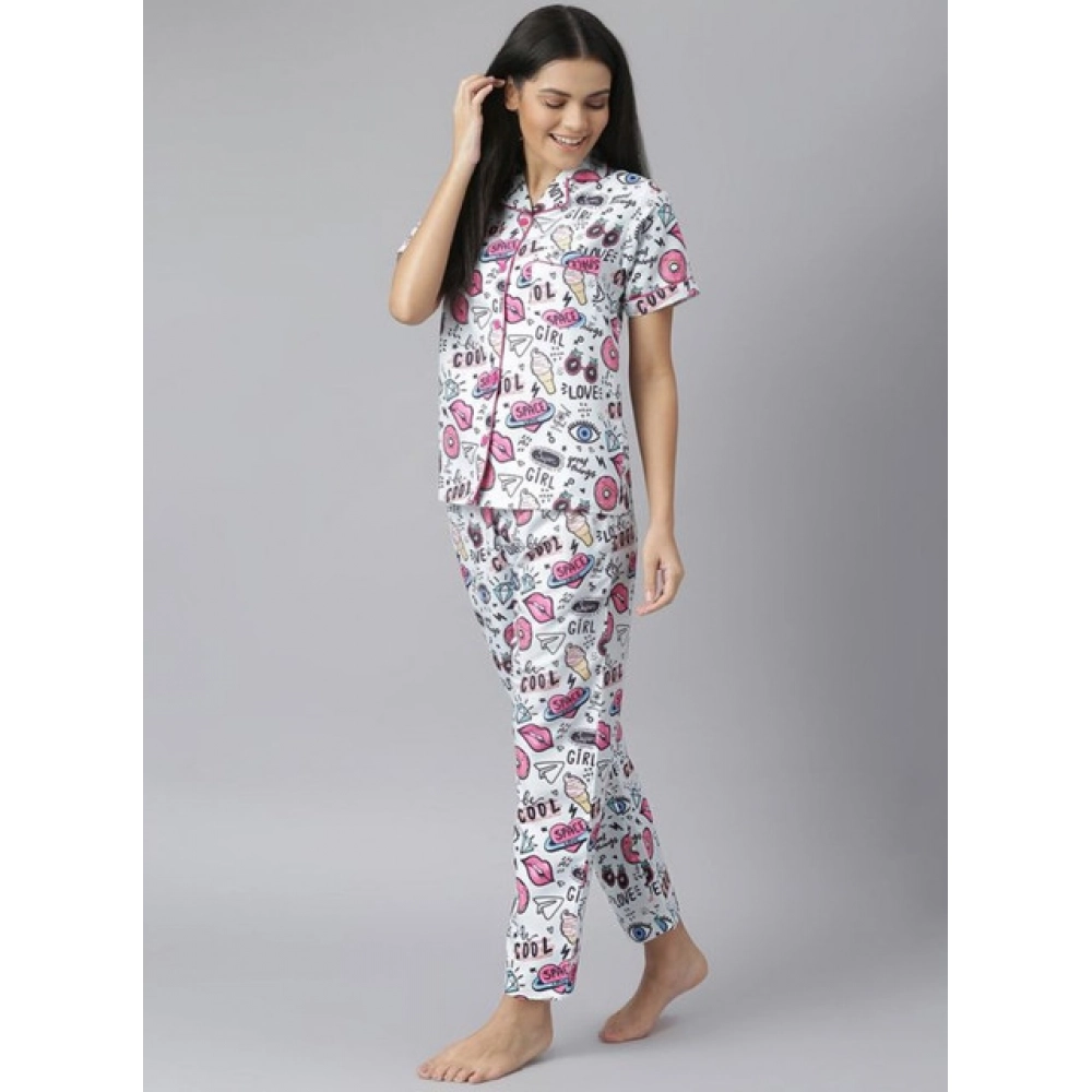 Women's Cotton Blend Printed Short Sleeve Night Suit (Multicolor) - Image 4